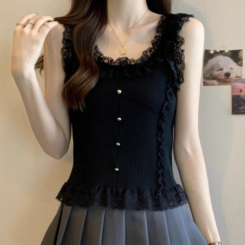 COSYEVNO 여름 민소매 나시 슬림핏 레이스 패션 캐주얼 여성 티셔츠 26,900원