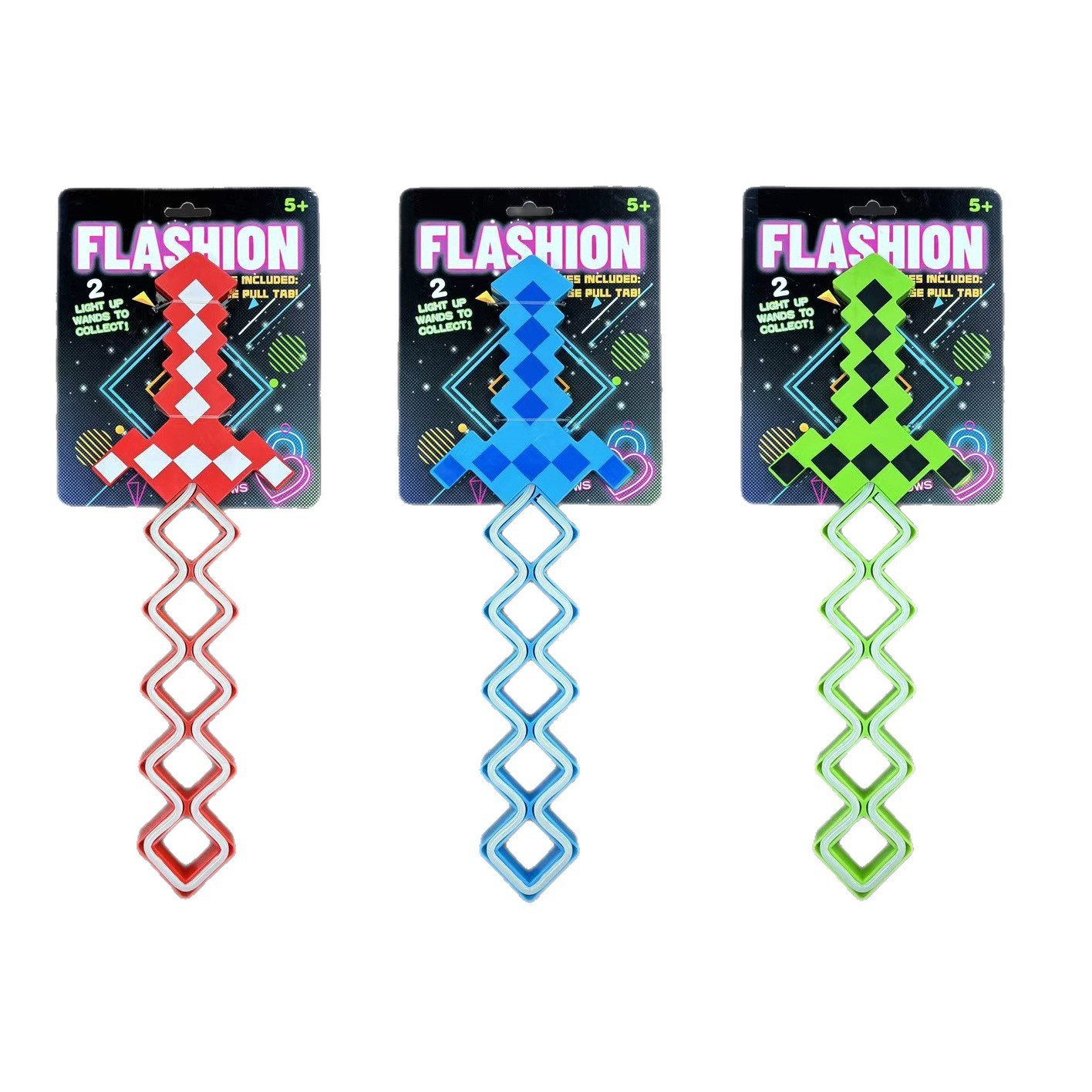 LED 발광 픽셀 검 장난감 반지 마법봉 세트 어린이 게임 테마 신상 장난감 남아 선물, 격자무늬 검 21,880원