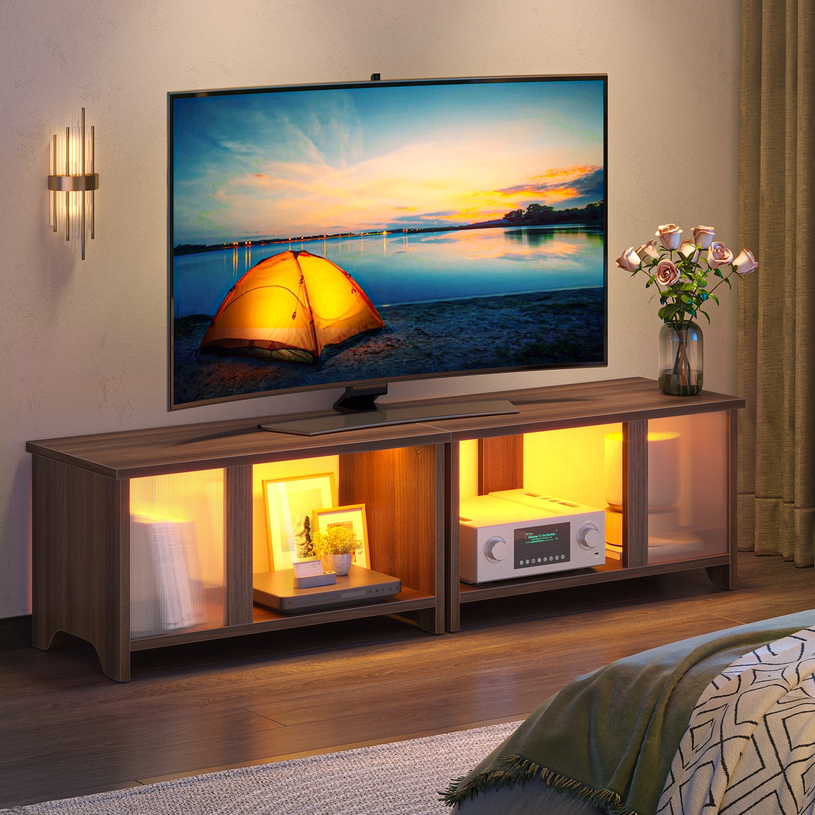 Pinmoco 거실장&TV다이 쓰리인원 TV 스탠드, 브라운 103,000원