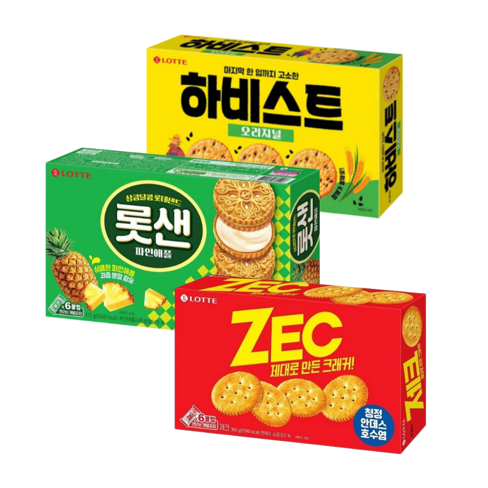롯데 하비스트 300g 1 제크 300g 1 롯샌 파인애플 315g 1 (총3) 맛있는쿠키, 1세트, 915g 15,800원
