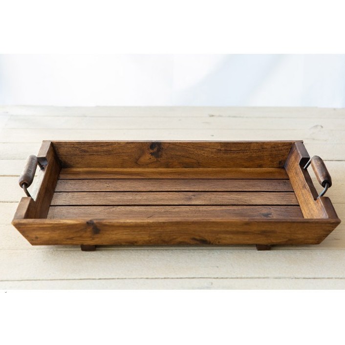 빈티지 양손 철손잡이 티크우드 쟁반 카페 예쁜 트레이 나무 원목 인테리어 57,900원