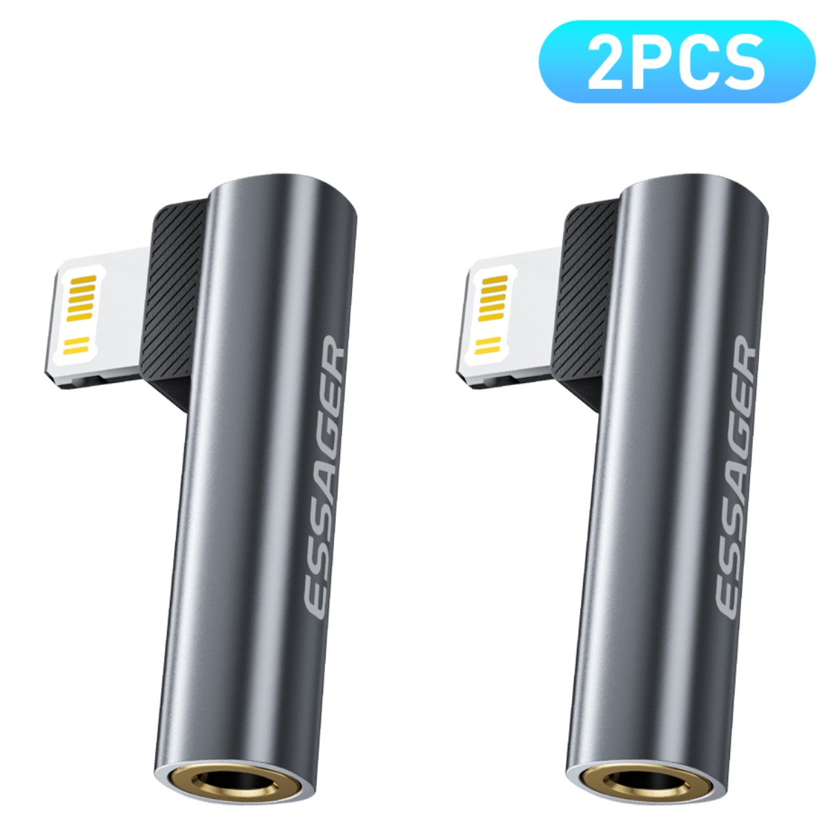 Essager 90도 ㄱ형 라이트닝 8핀 to 3.5mm AUX 아이폰 이어폰 변환젠더, 2개, 그레이, 3.155cm 27,450원