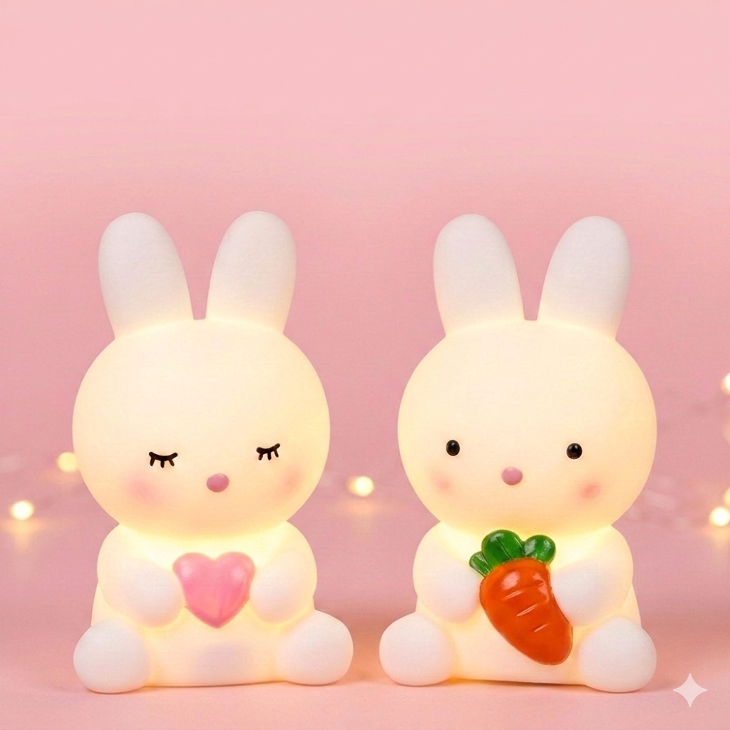 [현투몰] 1+1 무선 토끼 LED 무드등 건전지형, 귀여운 피규어 수면등 인테리어 조명, 하트토끼+당근토끼 세트 16,900원