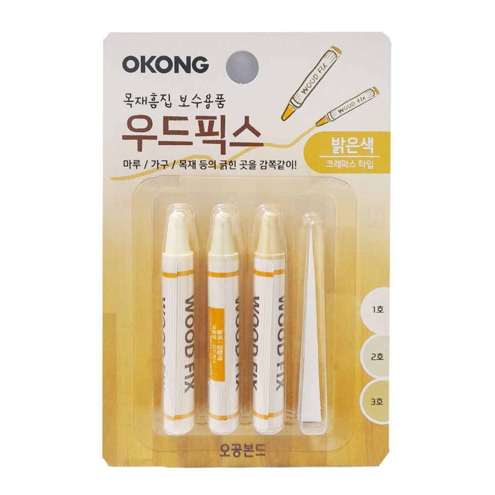 오공 우드 픽스 3p 메꾸미 바닥 마루 목재 가구 흠집 보수용 셀프 보수 크레파스 타입, 1세트, 밝은색 6,380원