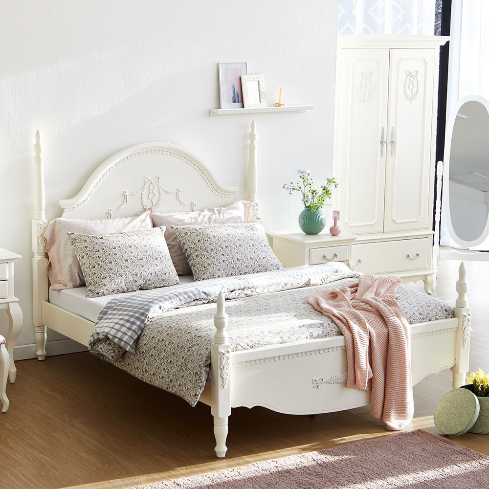 베스트리빙 러블리 공주풍 퀸앤 화이트 엔틱 클래식 원목 퀸 침대프레임+7존독립스프링유로탑 매트리스/신혼가구/방문설치 679,000원
