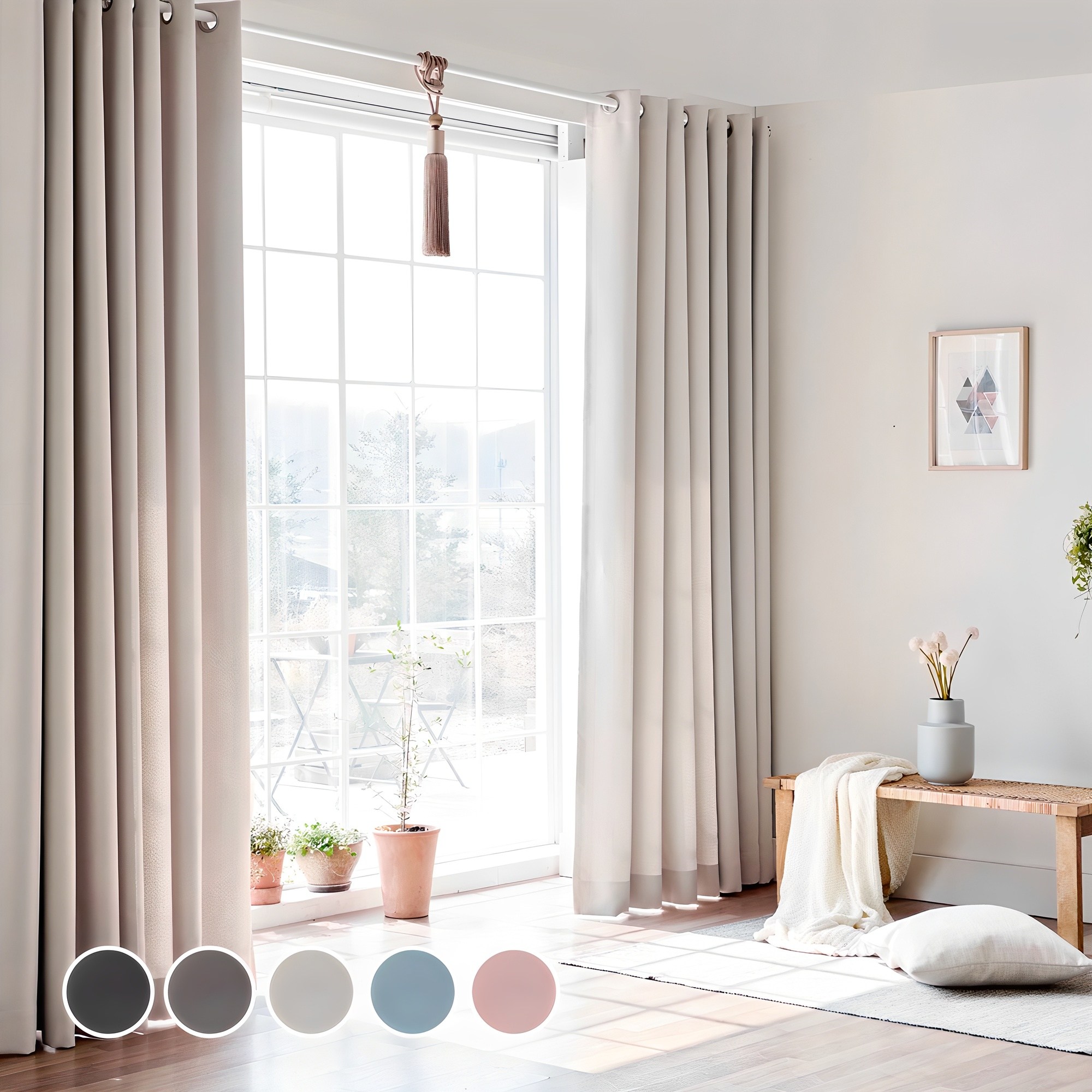 뷰하우스 메이즈 원톤 암막 커튼 2p + 실속 봉 세트 79,600원