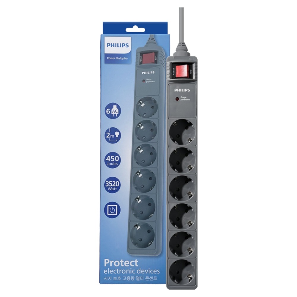 필립스 서지보호 프로 고용량 과부하차단 16A 250V 멀티탭 6구 CHP6262GA/61 23,920원