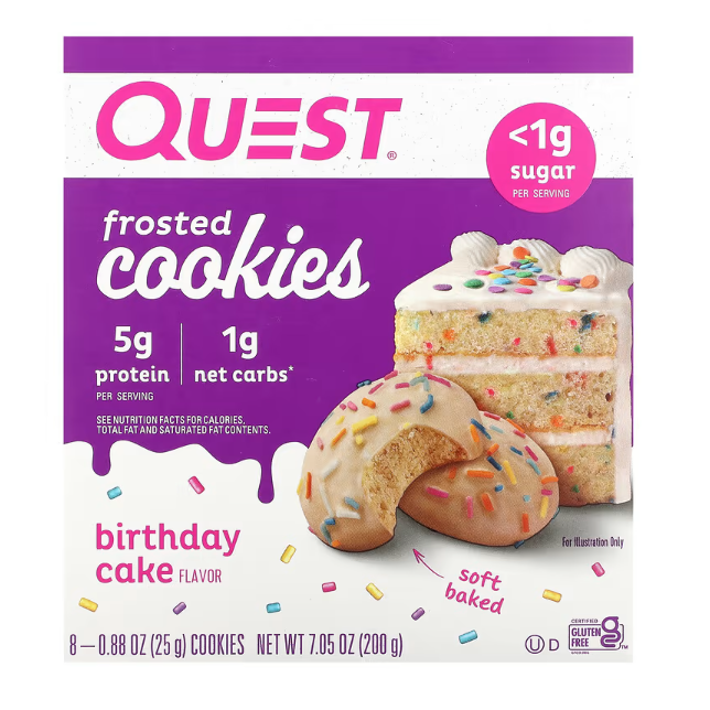 퀘스트뉴트리션 Frosted 쿠키 버스데이케잌 8 쿠키 0.88 oz (25g) 각, 25g, 8개 21,990원