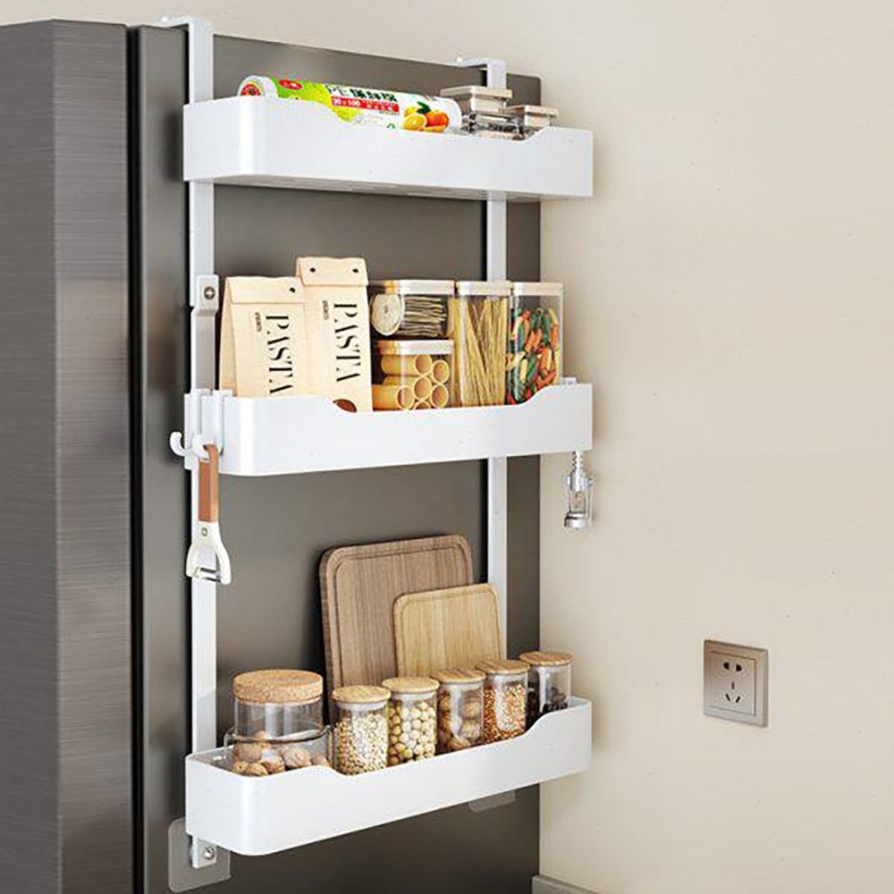 Alemon 철제 무타공 냉장고옆수납걸이선반 냉장고틈새수납장 선반, 하얀색, 1개 24,500원
