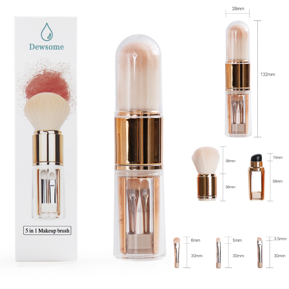 듀솜 5in1 휴대용 페이스 메이크업 파우더 실리콘 립 컨실러 블러셔 아이라인 섀도우 브러쉬 세트, 1개, 골드 12,350원