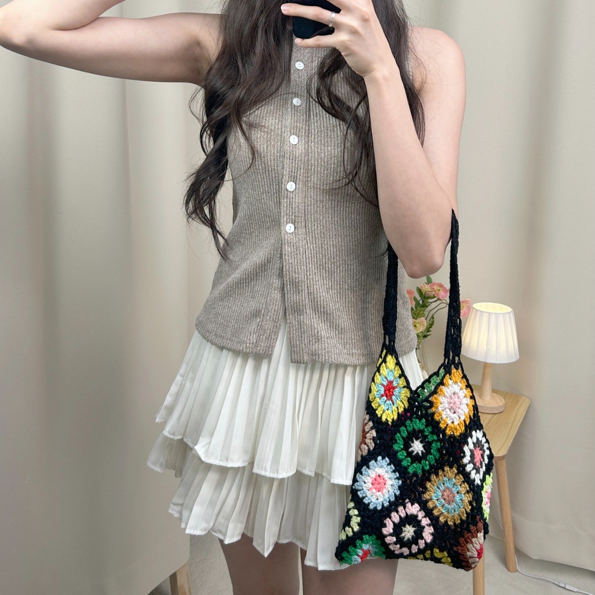 소울린느 핸드메이드 빈티지 멀티 컬러 핸드메이드 꽃 니트백 가방(6컬러) 17,900원