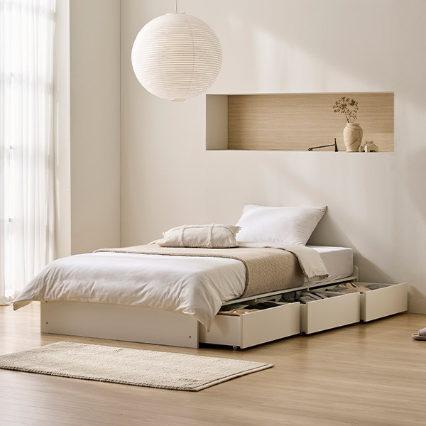 스칸디아 레이든 무헤드 3단 수납 침대 + 베이직 본넬 매트리스 세트 방문설치 259,000원