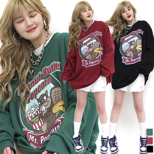 통통마녀 ] 땅콩버터  맨투맨  3 컬러 / 남여공용 / 120 kg까지 착용 / 오버사이즈  [ 기모 포함 판매 ] 24,800원