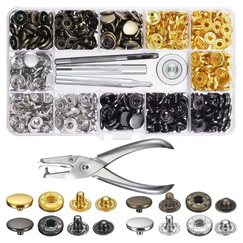 코히모 똑딱이 컬러 단추 12.5mm 4종 x 30p + 펀치 공구 세트 5W0093, 1세트, 골드(단추), 실버(단추), 블랙(단추), 앤틱브론즈(단추), 혼합색상(공구) 18,800원