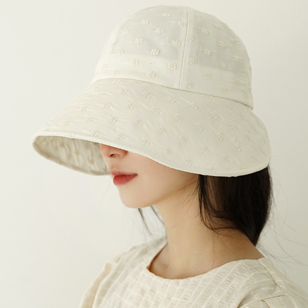 이코마켓 국산 플라워자수 코튼 린넨 보넷모자 봄 가을 여름 벨크로 버킷햇 여성 벙거지모자 18,900원