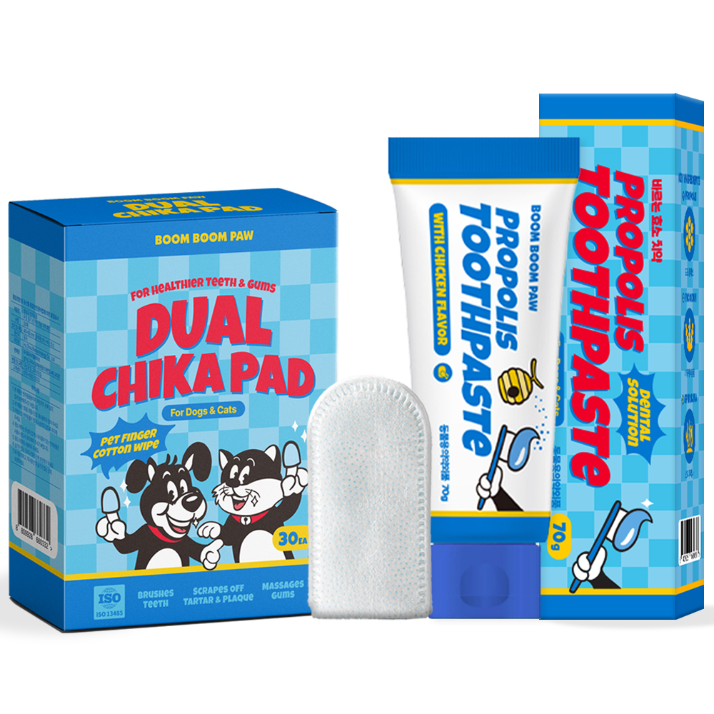붐붐포 반려동물 손가락 일회용 치카패드 30p + 치약 70g 12,000원