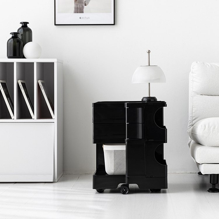 마켓비 빙그리 회전서랍 이동식선반 트롤리 2단, 블랙 6530.2994 96,900원