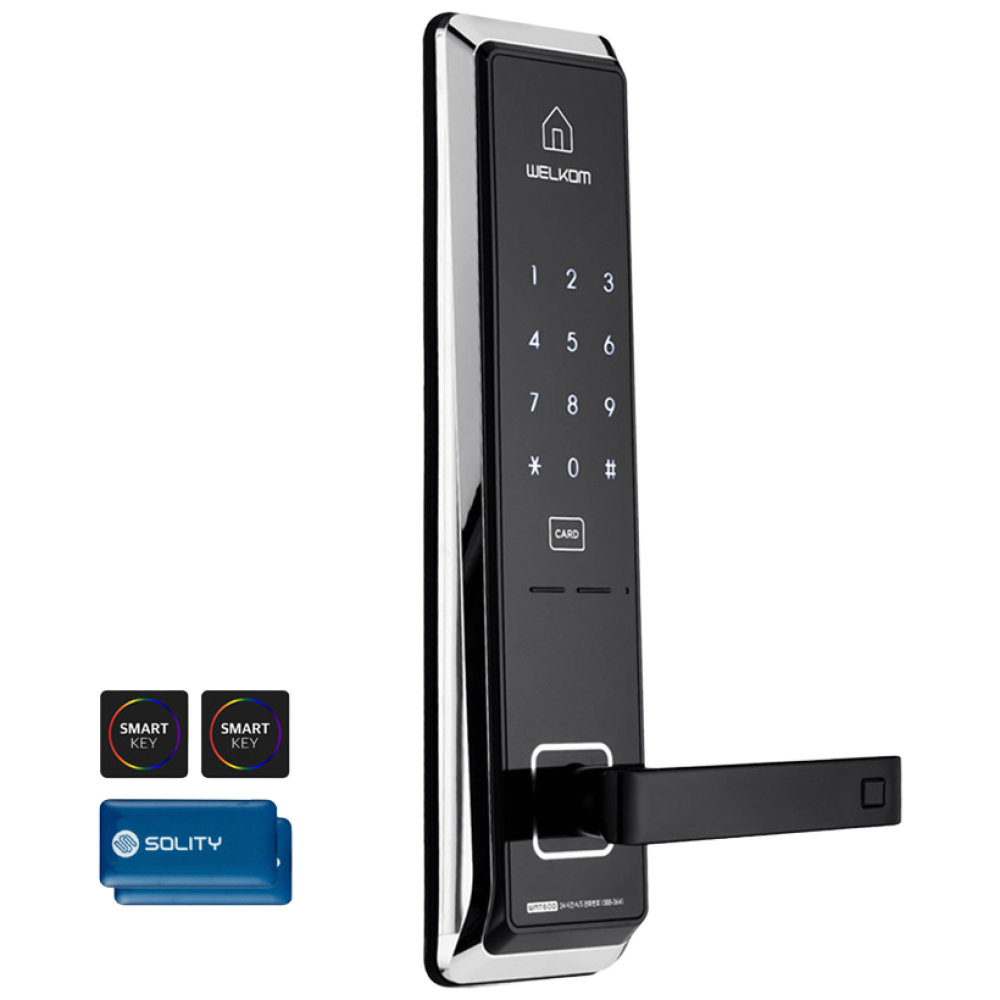[수도권설치-내일도 가능] 솔리티 웰콤 WMT600 카드키4개+번호키 0초즉시잠금 허수기능음량무음가능 내부이중잠금 전기충격무력화 크롬도금 강력한내구성 현관문 디지털도어락 도어록, 웰콤 WMT600/무료설치(A지역)-내일(일요일 제외), 방문설치 145,000원