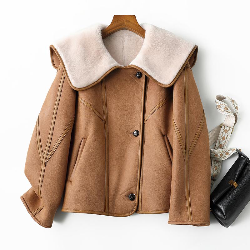 프리미엄 여성 천연 양털 빅카라 무스탕 자켓 스웨이드 털 숏 코트 173,500원