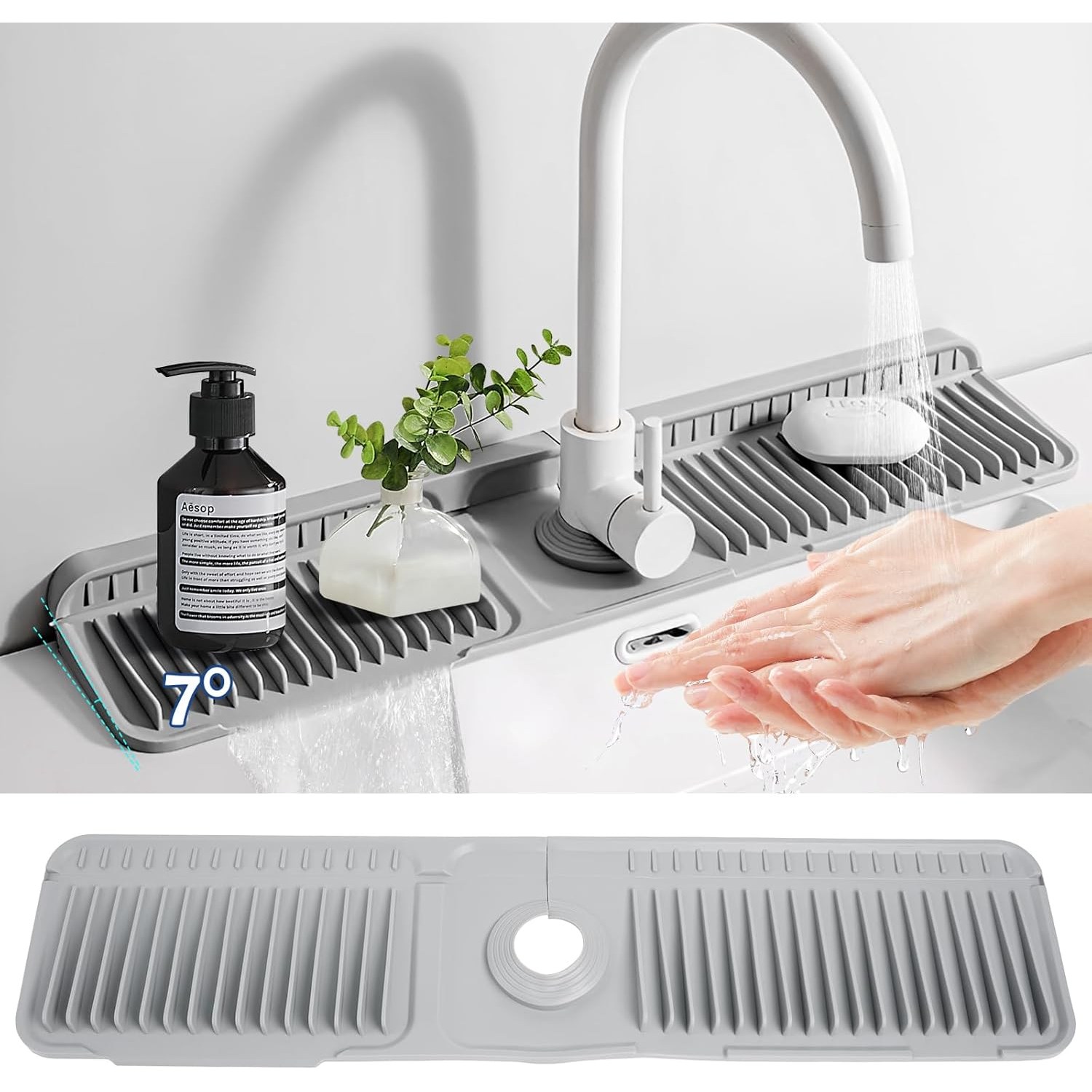 실리콘 싱크대 세면대 수전 배수 매트 패드, 그레이, 1개 12,800원