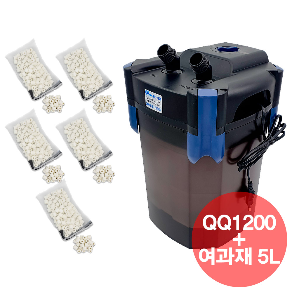 QQ아쿠아 외부여과기 QQ1200 BC1200 + 여과재 5리터 풀세트 133,970원
