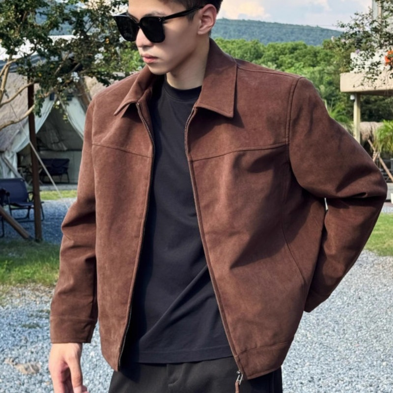 가을 남성 스웨이드 가죽자켓 레트로 스타일 매트한 마감의 빈티지한 재킷 단색 캐주얼한 데일리룩 외출용 스타일리시한 착용감 65,600원