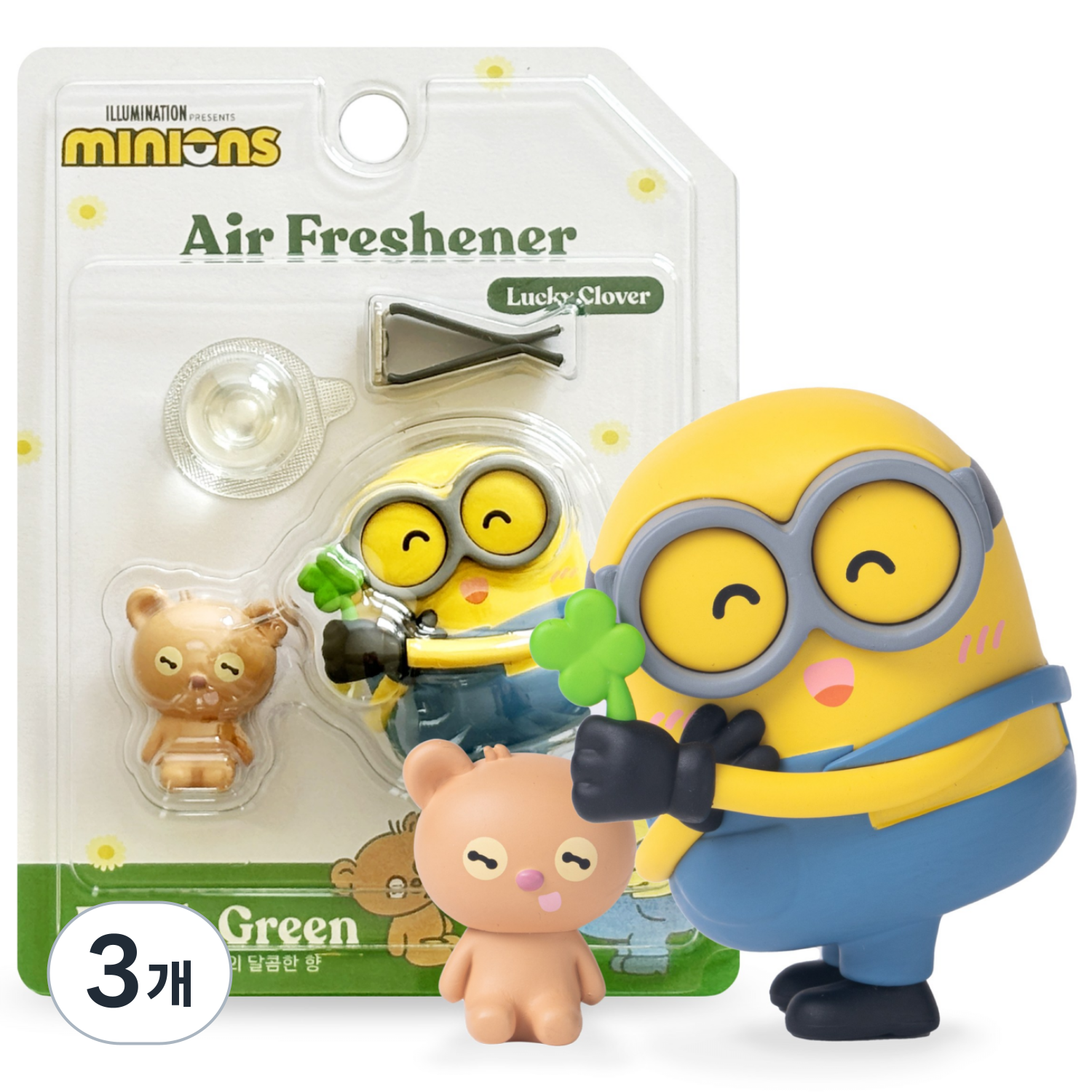 유니버셜 미니언즈 네잎클로버 밥앤팀 차량용방향제 송풍구형 피규어 디퓨져 새차선물 귀여운방향제 캐릭터 차꾸, 3개, 프레시 그린 45,800원