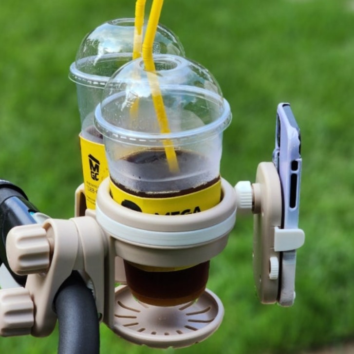 아가츄 3 in 1 유모차컵홀더 이중락 더블락 컵홀더 2구 스마트폰 바라보기 거치대 유모차 개모차 멀티 호환, 1개, 더블락 베이지 15,900원