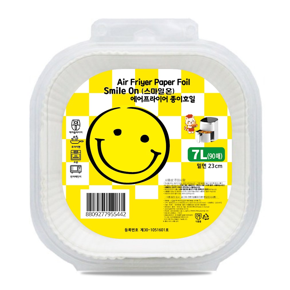 (BL)스마일온(Smile On) 에어프라이어 종이호일 사각형 90P, 1개, 23cm 7,370원