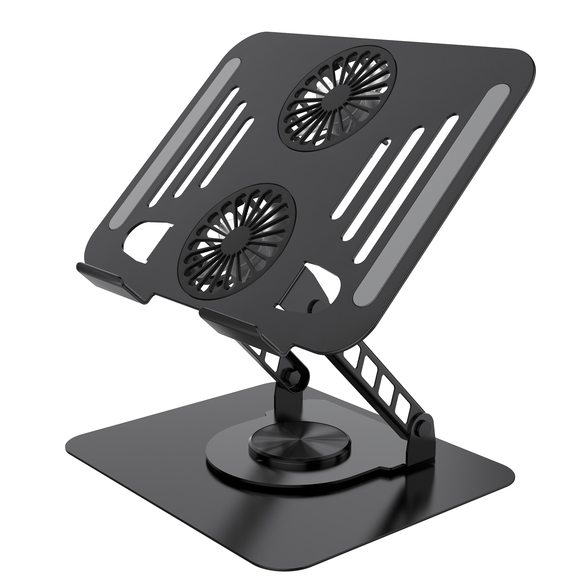 RUNDX 접이식 회전 듀쿨링팬 높이조절 휴대용 노트북 거치대, 블랙, 1개 31,700원