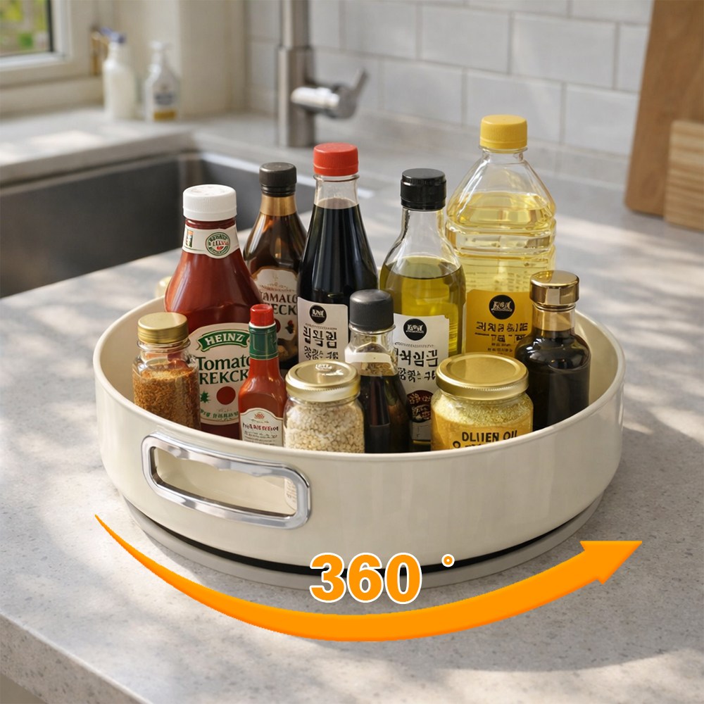 툭스 360도 회전 트레이 주방 양념통 선반 싱크대 냉장고 미끄럼방지 다용도 원형 수납 정리대, 1개, 화이트 17,900원