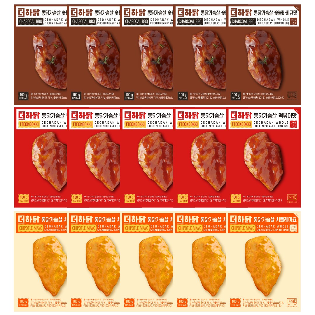 더하닭 소스 통닭가슴살 3종 혼합 30개 (매콤숯불바베큐맛, 떡볶이맛, 치폴레마요맛 각10), 30개, 100g 49,900원