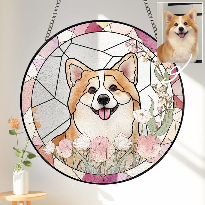 반려동물 커스텀 스테인드글라스 썬캐쳐 - 강아지&고양이 초상화 맞춤 제작, 수제 펫 기념 선물, 유리 43,900원