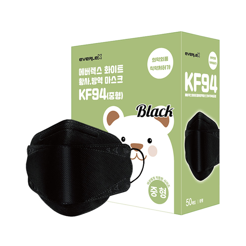 에버렉스 황사방역 마스크 중형 KF94 흰색, 50개입, 2개, 블랙 28,000원