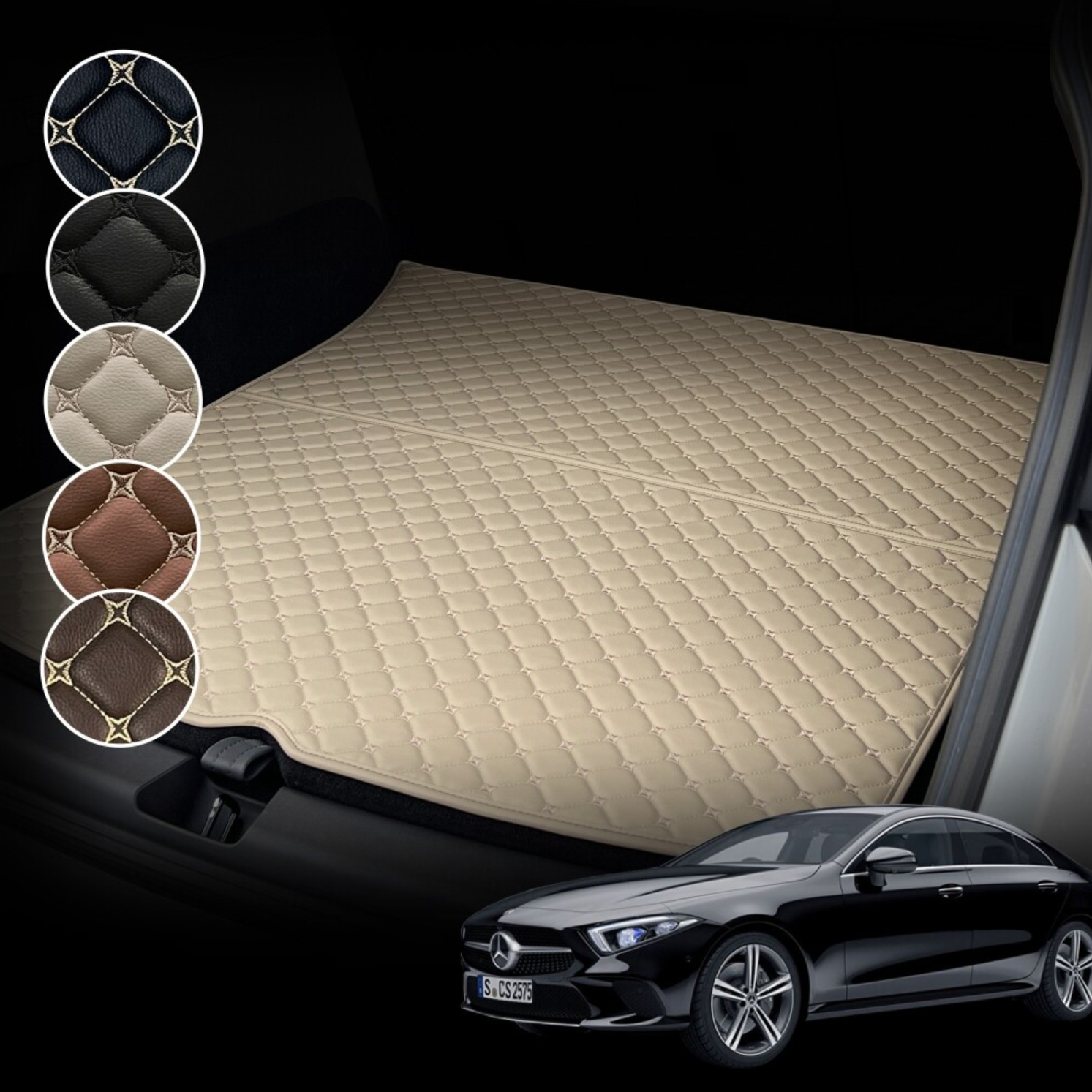 알브이모터스 벤츠 CLS 전용 프리미엄 가죽 퀼팅 트렁크매트, 베이지, CLS C257 (2018~2023) 39,000원