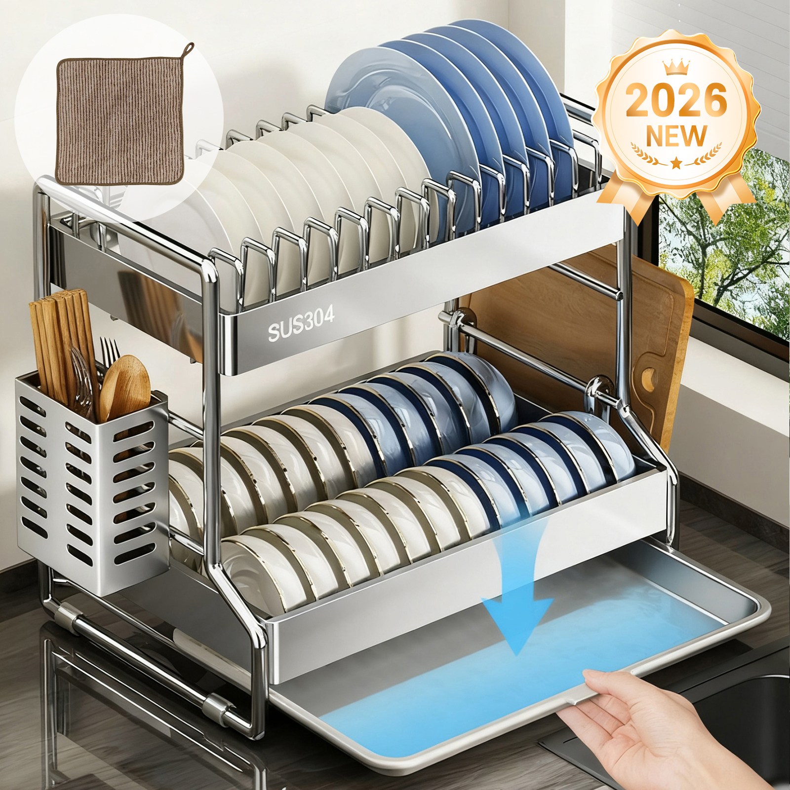 Flyaiku 올스테인리스 식기건조대 씽크대 선반 다용도 주방정리대 42 cm 31,400원