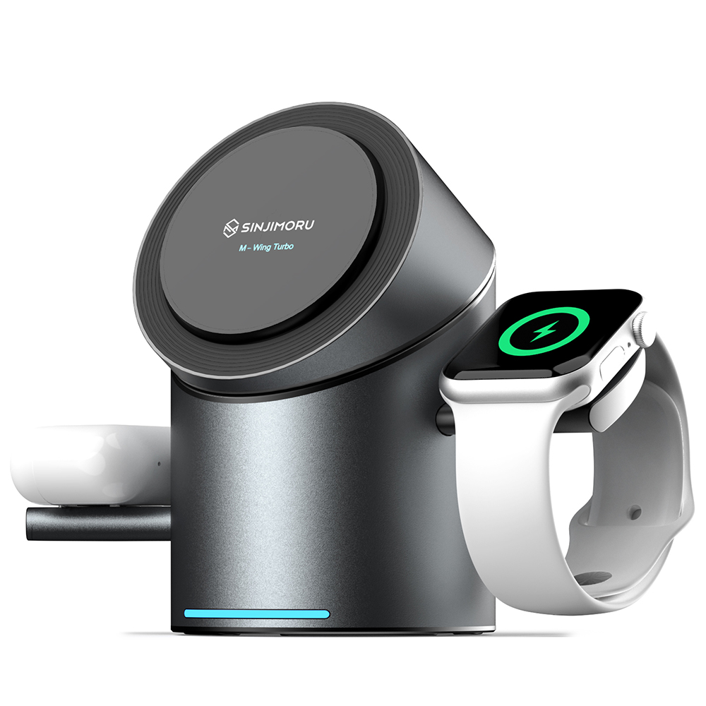 신지모루 Qi2 3in1 무선충전 맥세이프 M 윙 터보 애플 워치 거치대, 블랙메탈, 1개 39,900원
