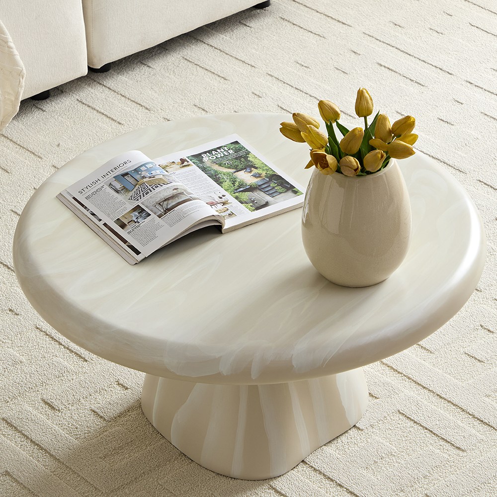 Hazoae 크림스타일 대리석무늬 탁자 사이드테이블 북유럽스타일 원형거실테이블 370,000원