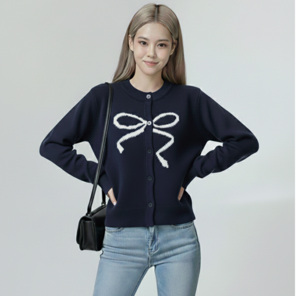 유니크코코 여성 간절기 리본 니트 가디건 봄 가을 5836 12,600원