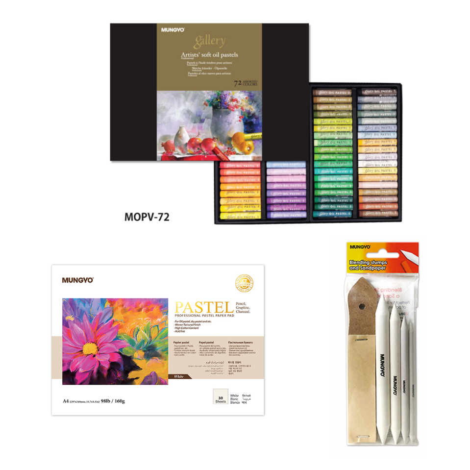 문교 소프트 오일 파스텔 + 파스텔 전용지 A4 + 찰필 4종 + 심갈이 사포 세트 56,000원