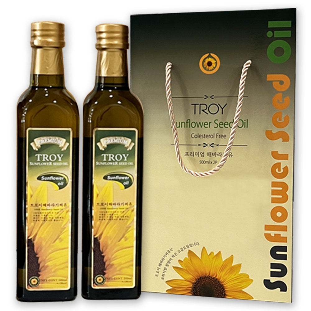 TROY 트로이 1등급 해바라기씨유 선물세트 NON-GMO 유리병 식용유, 2개, 500ml 16,900원