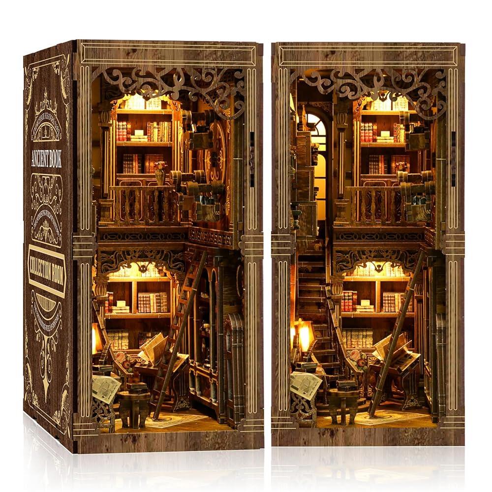 Book Nook Kit - (클래식 에디션) Tales DIY 미니어처 나무 퍼즐 | LED 조명이 있는 빈티지 북 컬렉션 룸 책장 장식용 3D 인형의 집 북엔드 창의적인 선 92,500원
