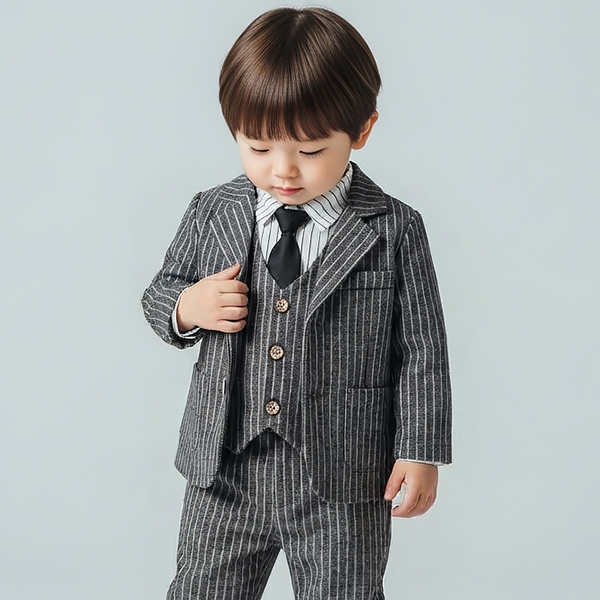 몽실이 핀스트라이프 정장 4pcs 세트 남아 아기 봄 가을 돌 촬영 의상 옷 선물 상하세트 38,900원