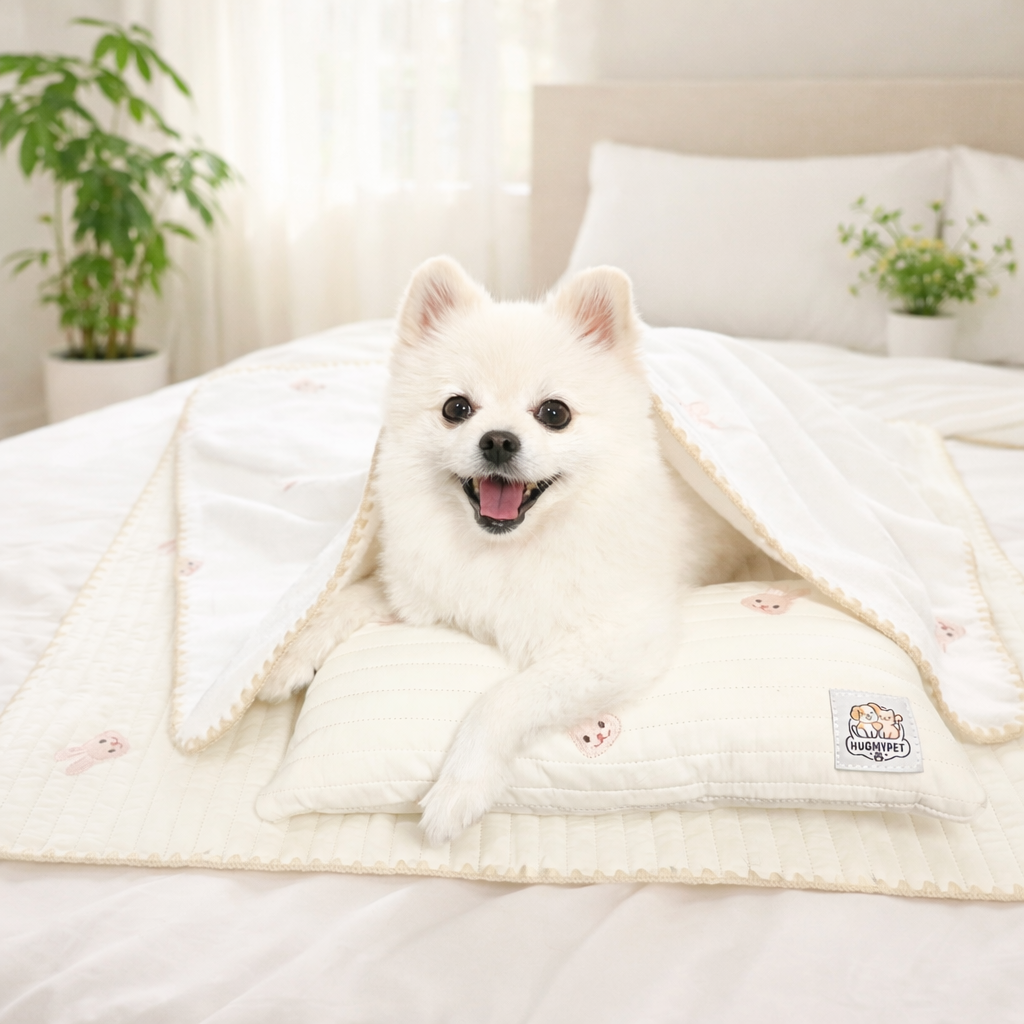 허그마이펫 반려동물 토끼자수 낮잠 이불세트 3종 (이불+베개+패드), 크림, 2세트 63,900원