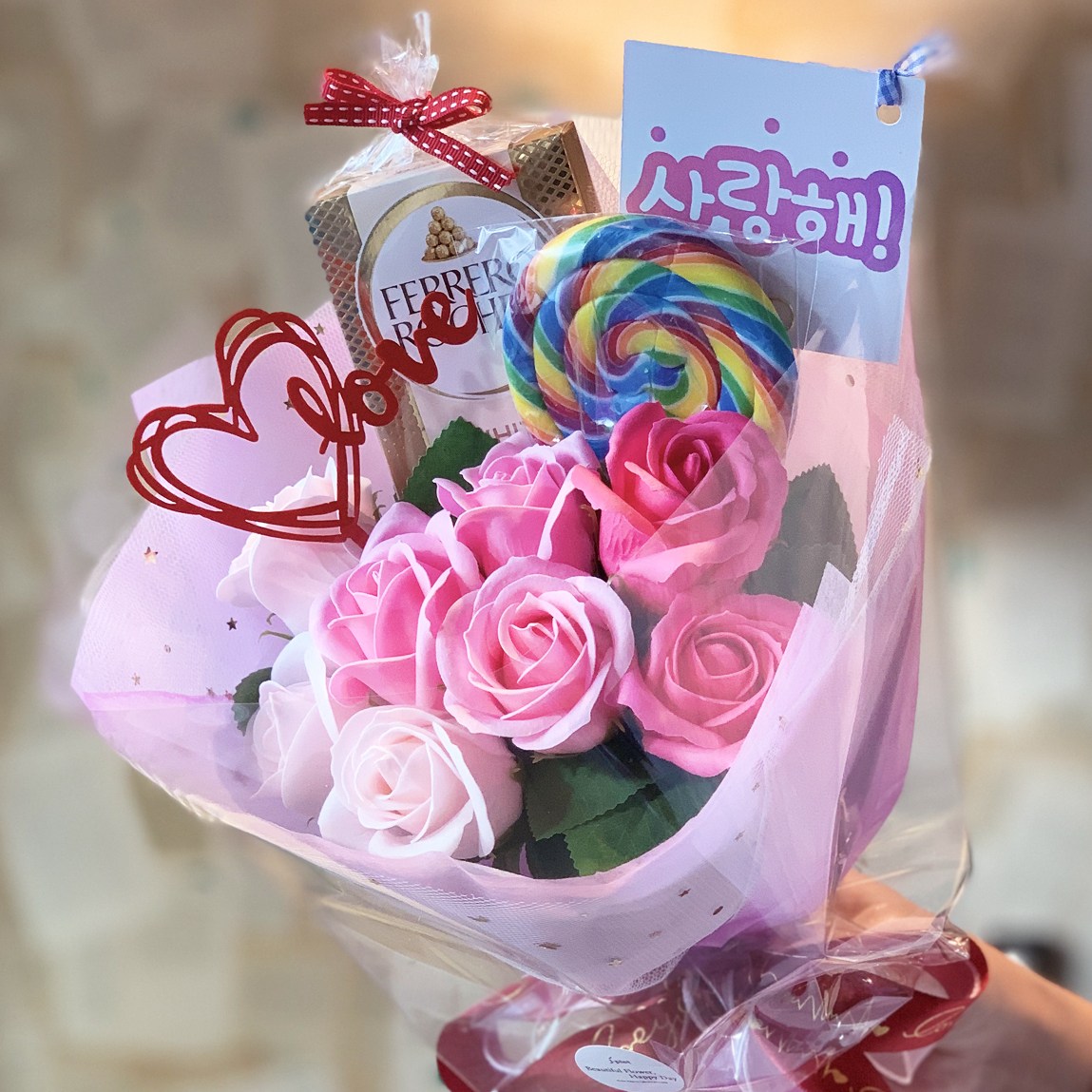 화이트데이선물 화이트데이꽃다발 초콜릿 사탕 프로포즈 여친선물 비누꽃 핑크꽃다발 25,600원