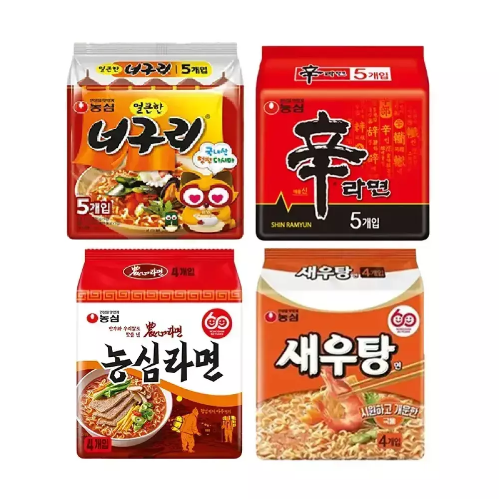 농심 농심라면124g, 4개 + 새우탕면122g, 4개 + 신라면120g 5개 + 너구리120g, 5개 28,500원