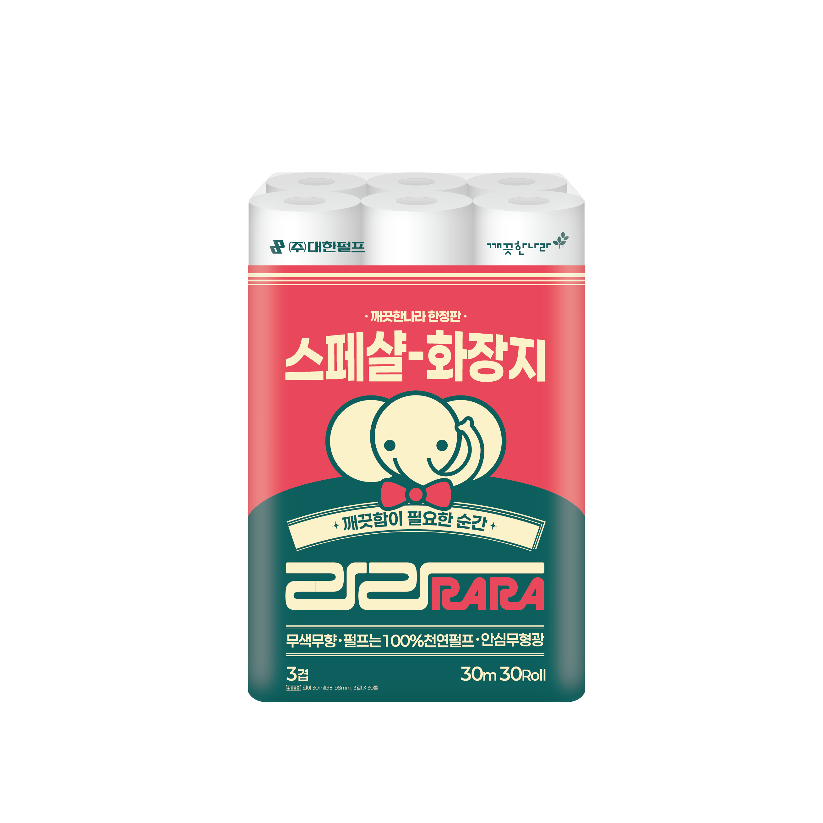 깨끗한나라 라라 스페셜 천연펄프 무색무향 3겹 화장지, 2개, 30개입, 30m 36,900원