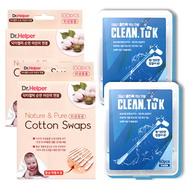 닥터헬퍼 순면 유아 면봉 100개입+클린톡 데일리 액상면봉 60개입, 귓속청결제 세트, 2세트, 160개입 24,000원