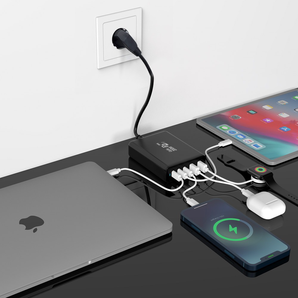 200W GaN 멀티 고속충전기 PD3.1 USB C 5포트 맥북 노트북 태블릿 스마트폰 동시충전 접지형 여행용 데스크 충전기 89,000원