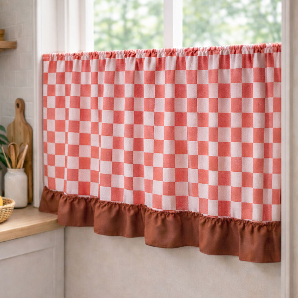 지앤와이 체크패턴 브라운프릴 가림막 바란스 커튼 21,980원